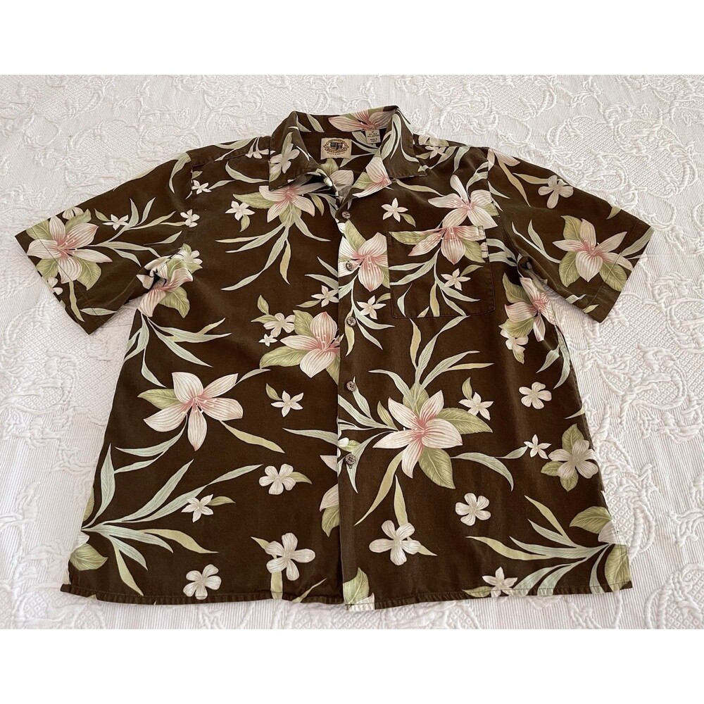 Vtg Pusser's West Indies Hawaiian Shirt Floral SS Silk Blend Men's Medium